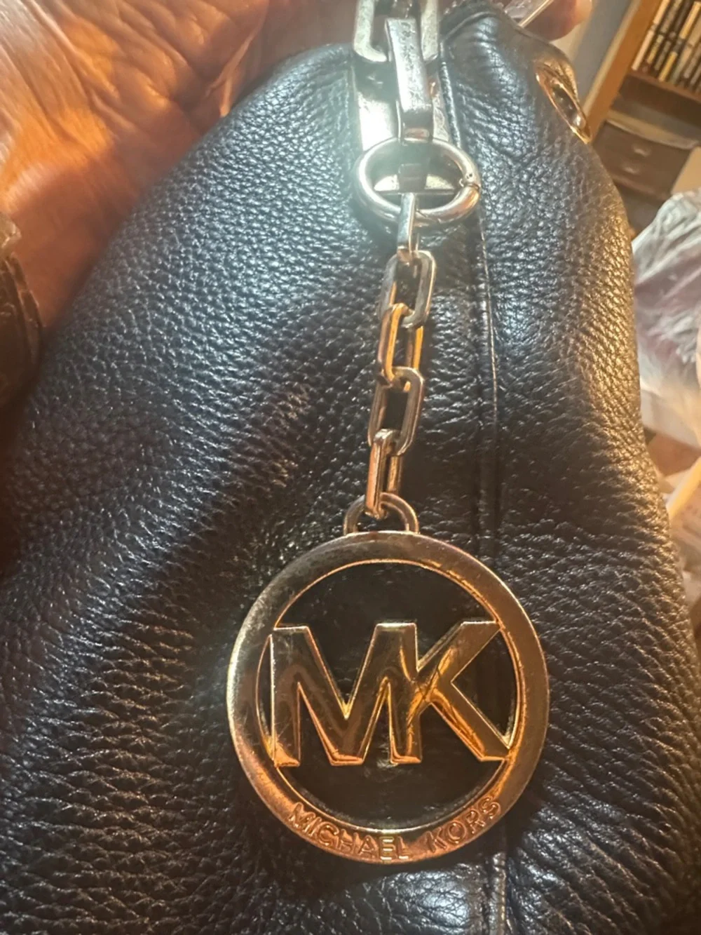 Michael Kors Black Saffiano Satchel with Gold Hardware and Chain - Picture 4 of 5